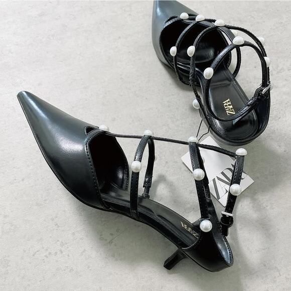 RARE!!! ZARA Strappy Embellished Heels NWT - Picture 5 of 16